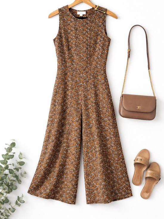 MICHAEL Michael Kors Pants - Michael Kors Floral Sleeveless Culotte Jumpsuit Brown Orange Size 8 w pockets